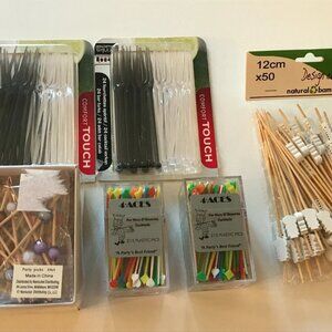 Party Cocktail Picks Plastic and Wood - LOT of 6 Packs Assorted